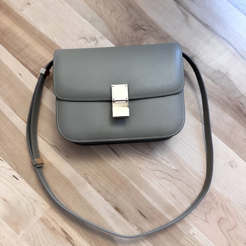 Gray Leather Shoulder Bag